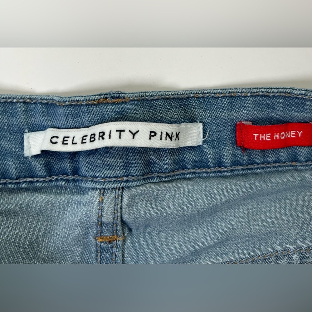 Celebrity Pink Distressed Light Blue Rolled-Hem Denim Shorts - Picture 2 of 6